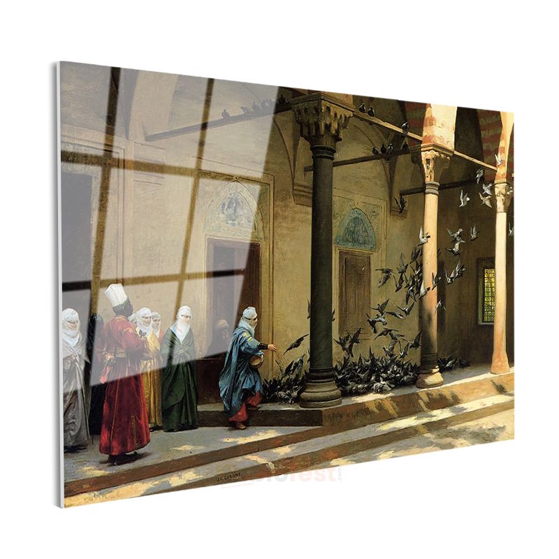 Osman Hamdi Bey - Güvercinli Avlu Cam Tablo