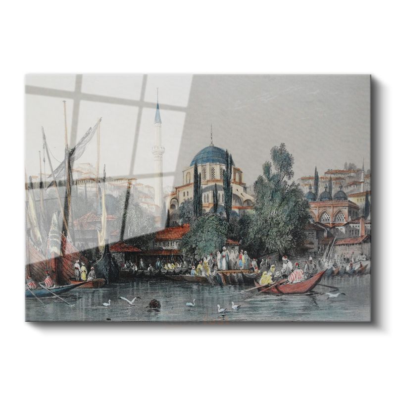İstanbul Silueti - Tarihi Camiler ve Deniz Manzarası Cam Tablo
