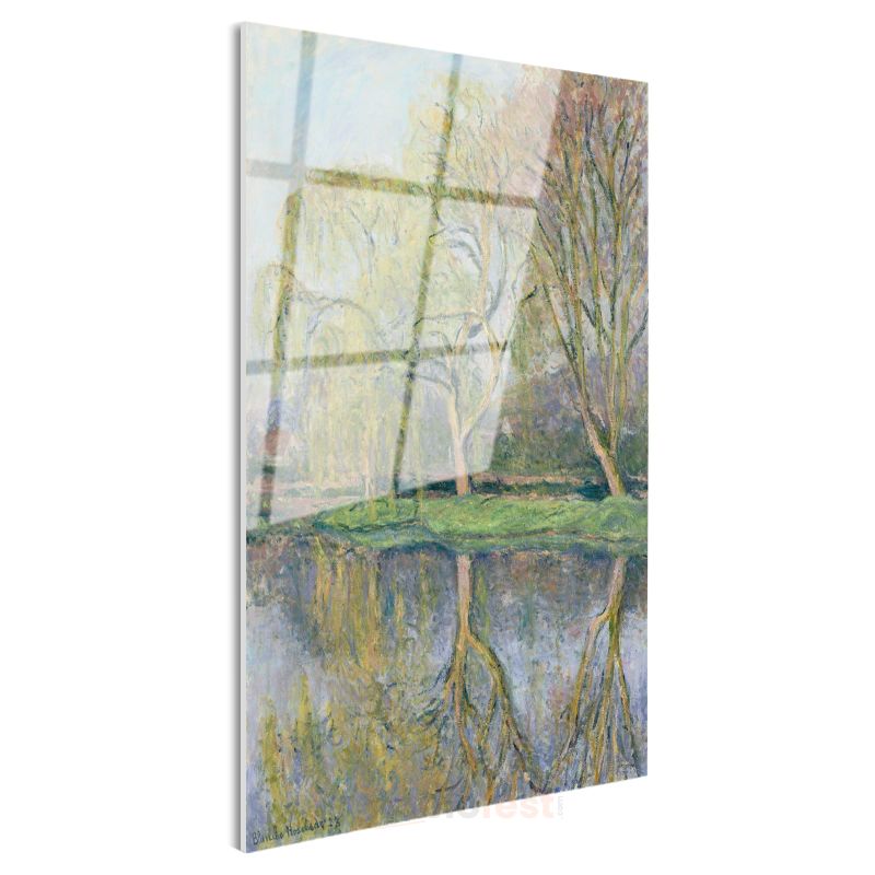 Claude Monet - Bahar Ağaçları ve Göl Cam Tablo