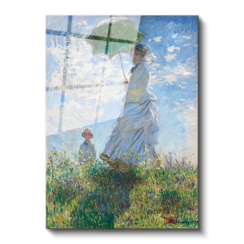 Claude Monet - Şemsiyeli Kadın Cam Tablo