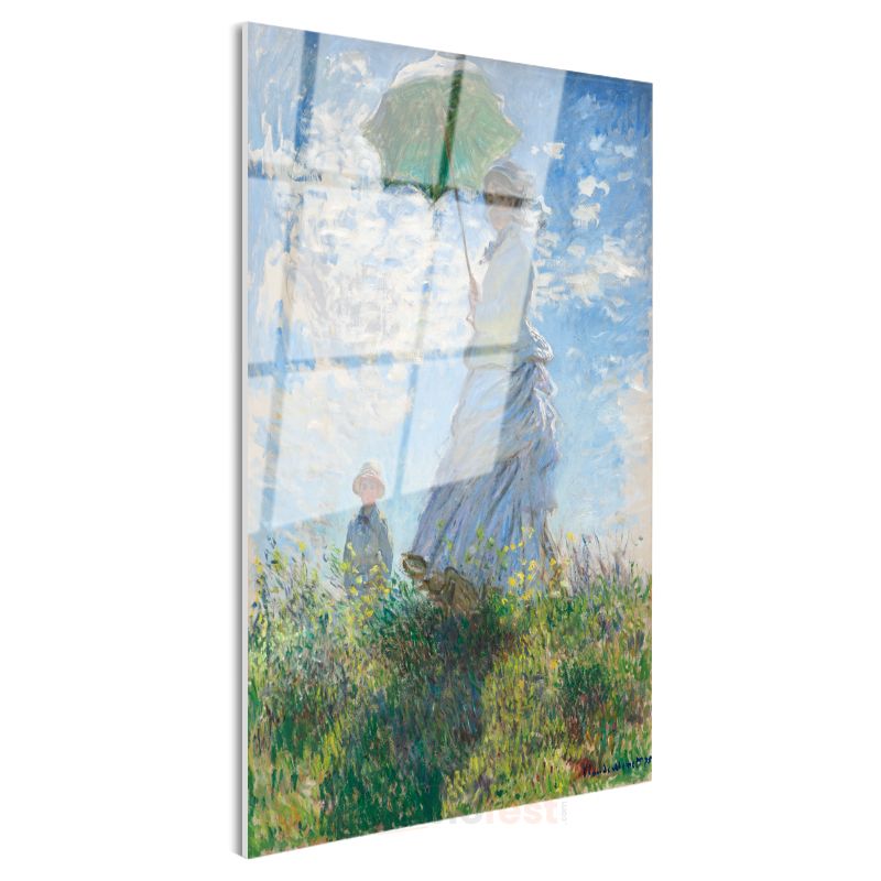 Claude Monet - Şemsiyeli Kadın Cam Tablo