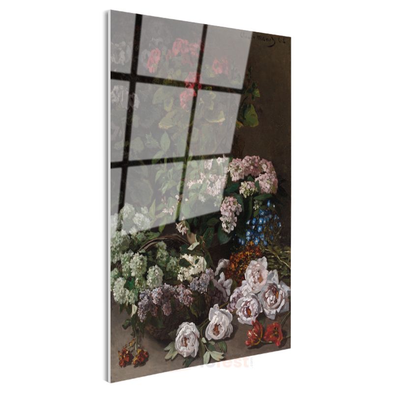 Claude Monet - Bahar Çiçekleri Buketi Cam Tablo