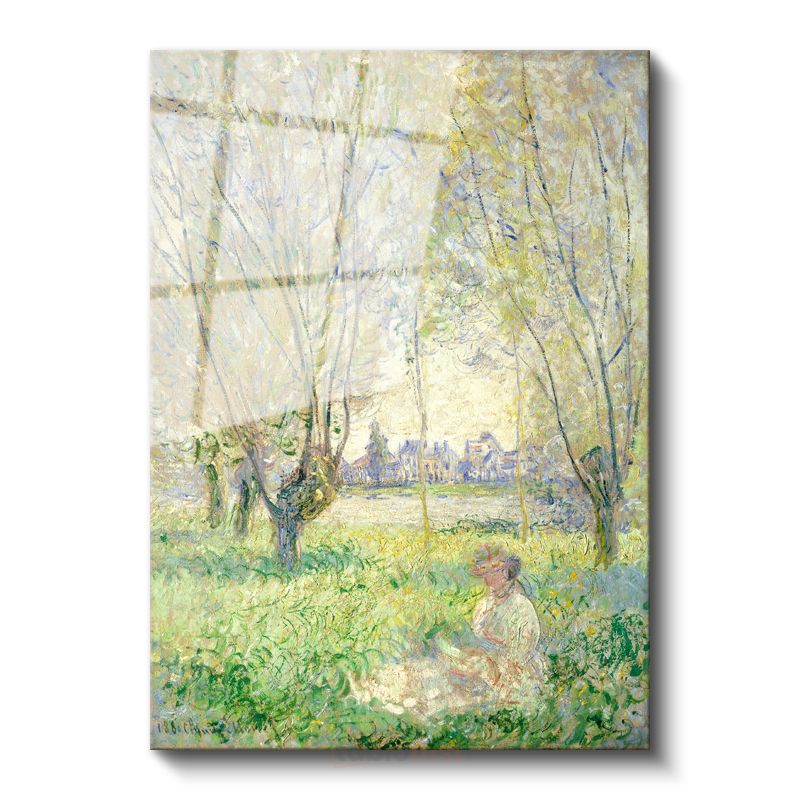 Claude Monet - Söğüt Ağaçları Altında Kadın Cam Tablo