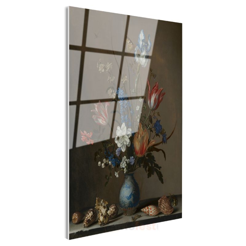 Balthasar van der Ast - Çiçekler ve Deniz Kabukları Cam Tablo