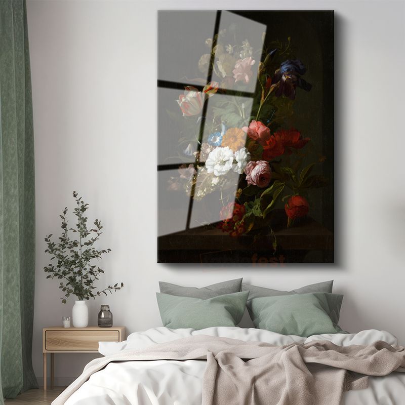 Rachel Ruysch - Çiçek Buketi Cam Tablo