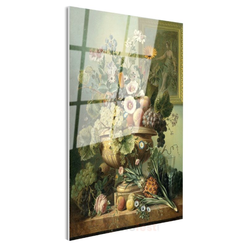 Jan Davidsz de Heem - Meyveler ve Çiçekler Natürmortu Cam Tablo