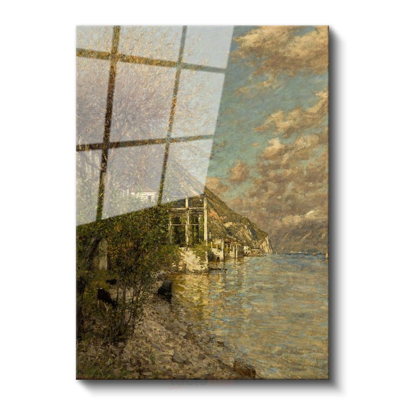 Claude Monet - Göl Kenarı Manzarası Cam Tablo