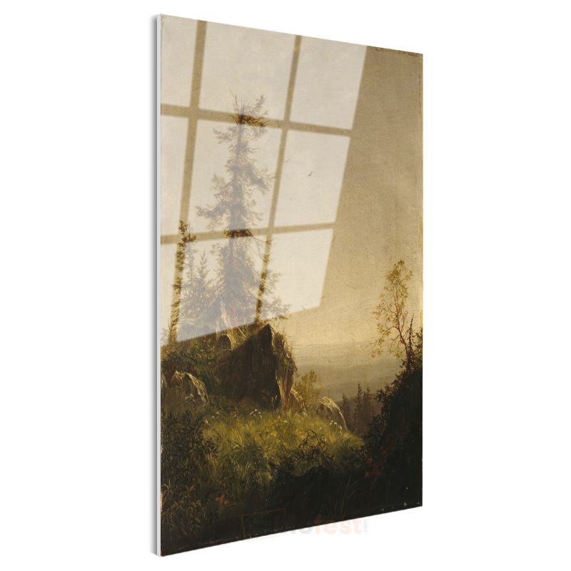 Albert Bierstadt - Ormanlık Tepe Manzarası Cam Tablo