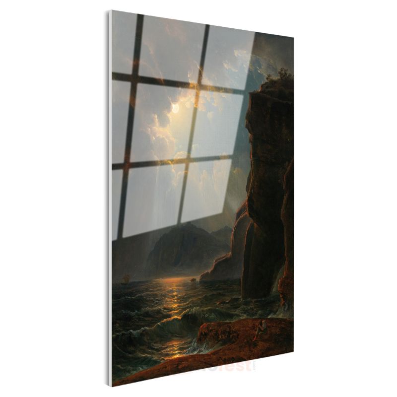 Joseph Mallord William Turner - Ay Işığında Deniz Manzarası Cam Tablo