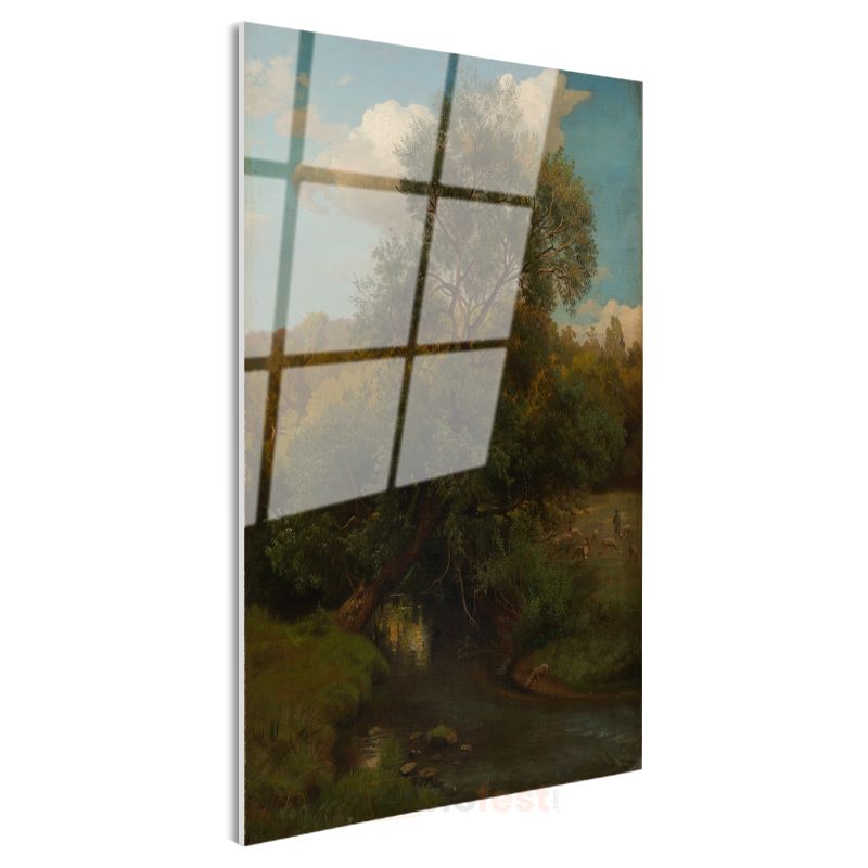 George Inness - Nehir Kenarında Ağaçlar Cam Tablo