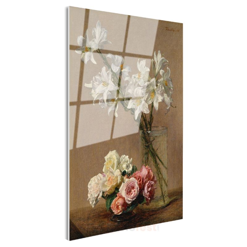 Henri Fantin-Latour - Zambak ve Güller Cam Tablo