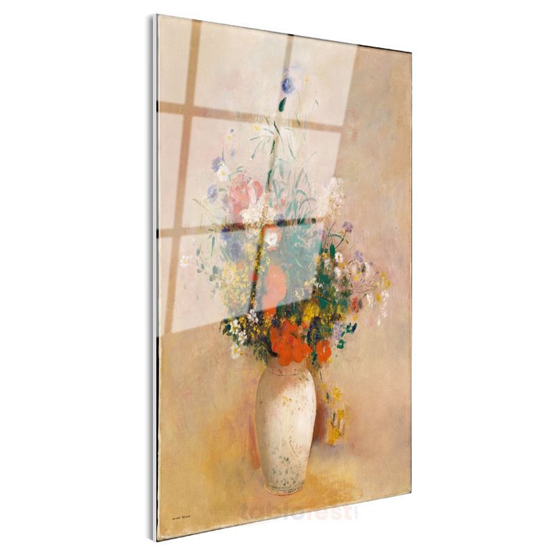 Odilon Redon - Vazoda Çiçekler Cam Tablo
