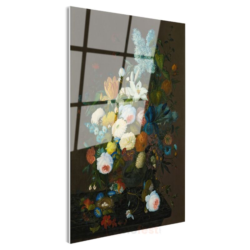 Jan Davidsz de Heem - Bahar Çiçekleri Natürmortu Cam Tablo