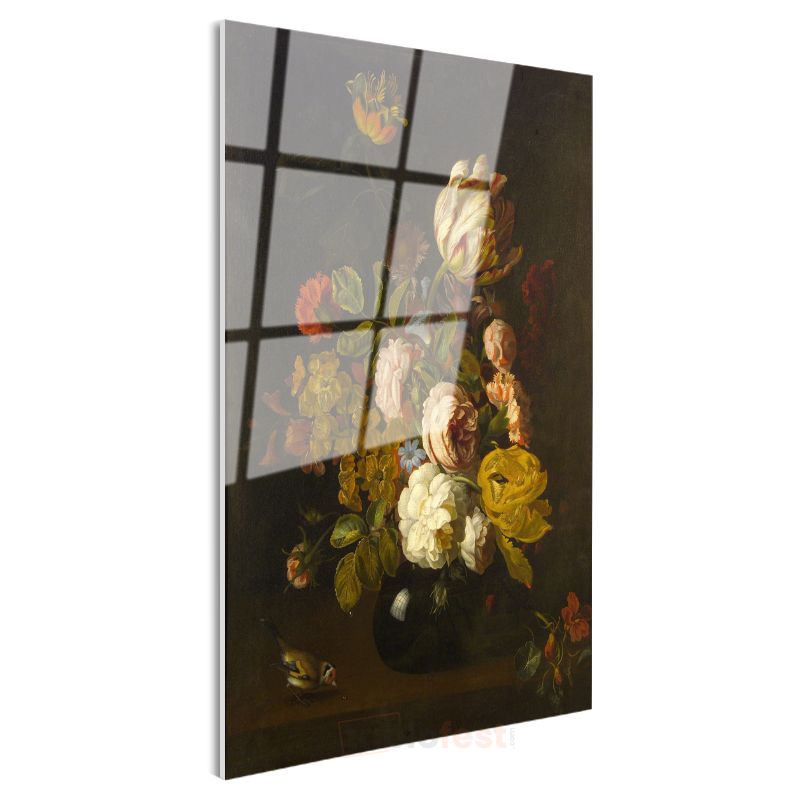 Rachel Ruysch - Çiçek Buketi Cam Tablo