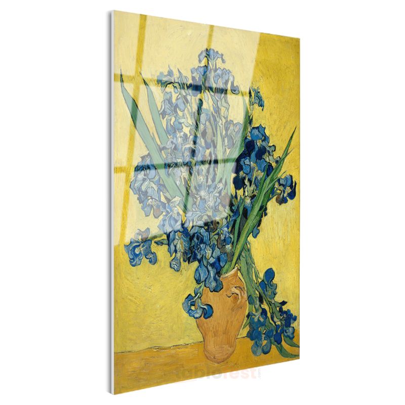 Vincent van Gogh - Sarı Arka Planda Süsenler Cam Tablo
