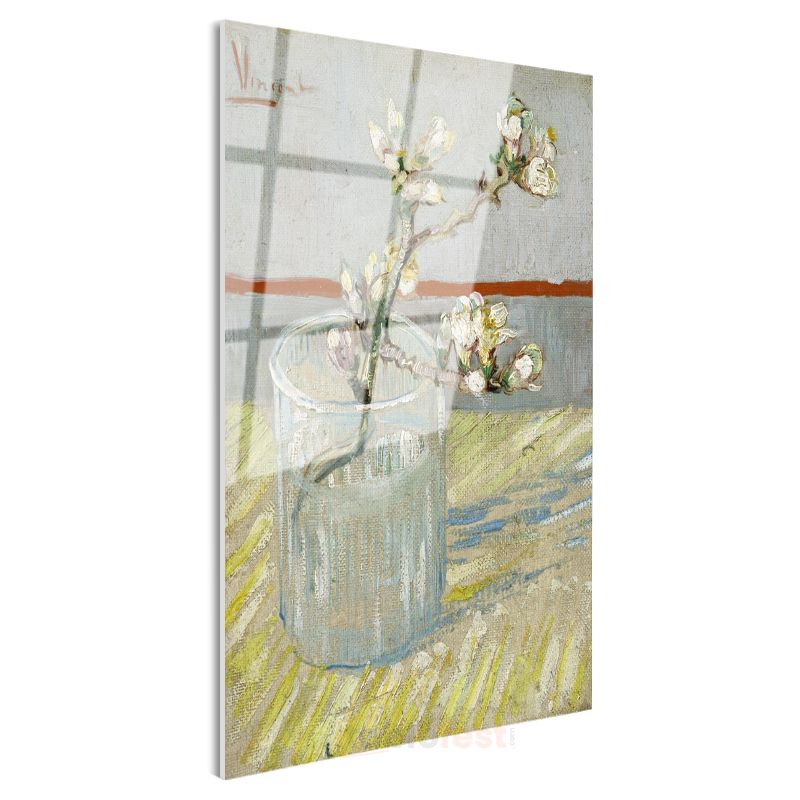 Vincent van Gogh - Bardakta Badem Çiçeği Dalı Cam Tablo