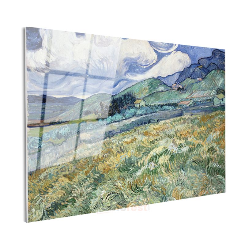 Vincent van Gogh - Buğday Tarlası ve Dağlar Cam Tablo