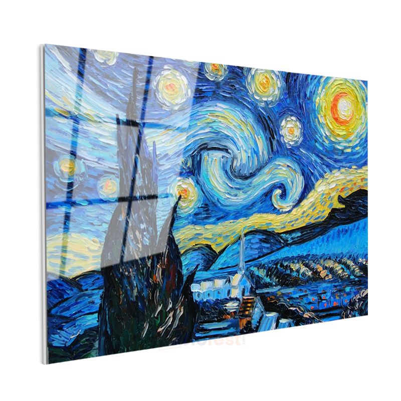 Vincent van Gogh - Yıldızlı Gece Cam Tablo