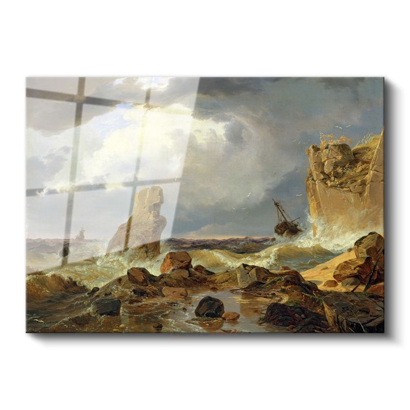 Andreas Achenbach - Fırtınalı Deniz Cam Tablo