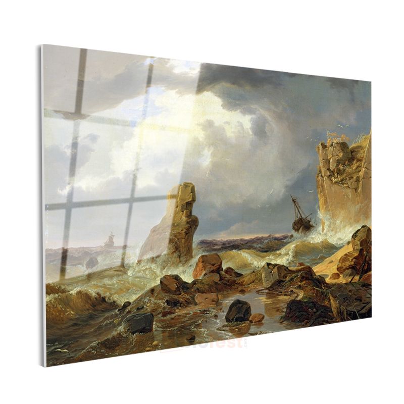 Andreas Achenbach - Fırtınalı Deniz Cam Tablo
