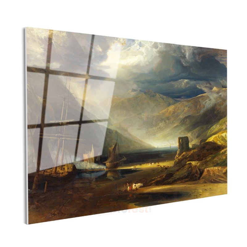 J.M.W. Turner - Dağlık Kıyı Manzarası Cam Tablo