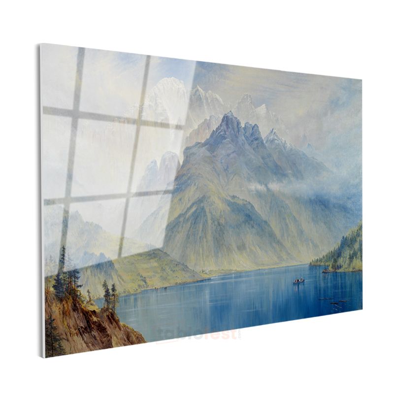 Albert Bierstadt - Dağ Gölü Manzarası Cam Tablo