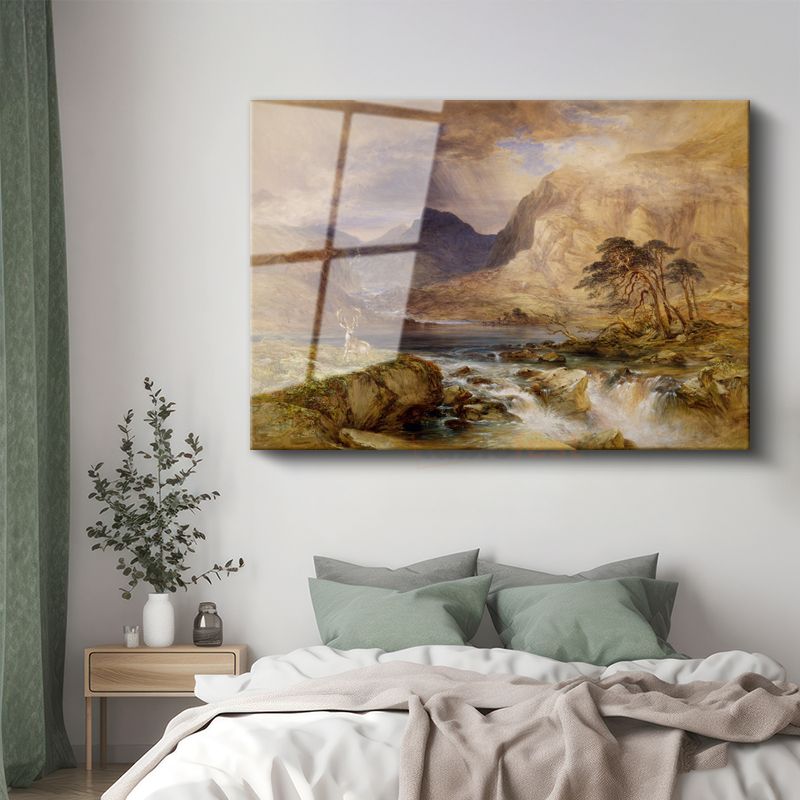J.M.W. Turner - Dağlık Bölgede Geyik Cam Tablo