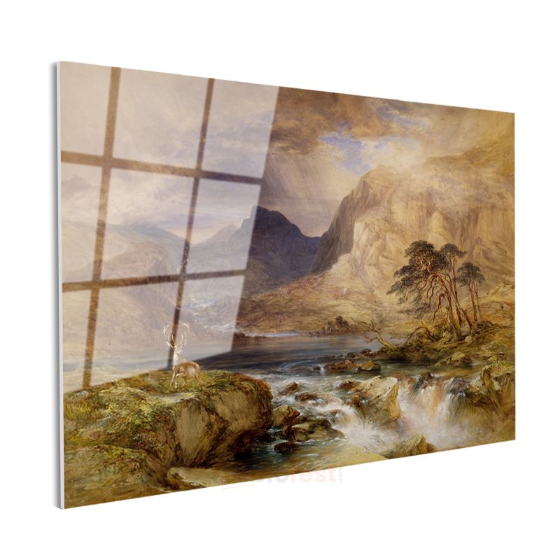 J.M.W. Turner - Dağlık Bölgede Geyik Cam Tablo