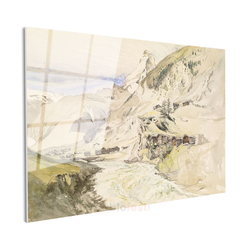 John Ruskin - Alp Dağları Manzarası Cam Tablo