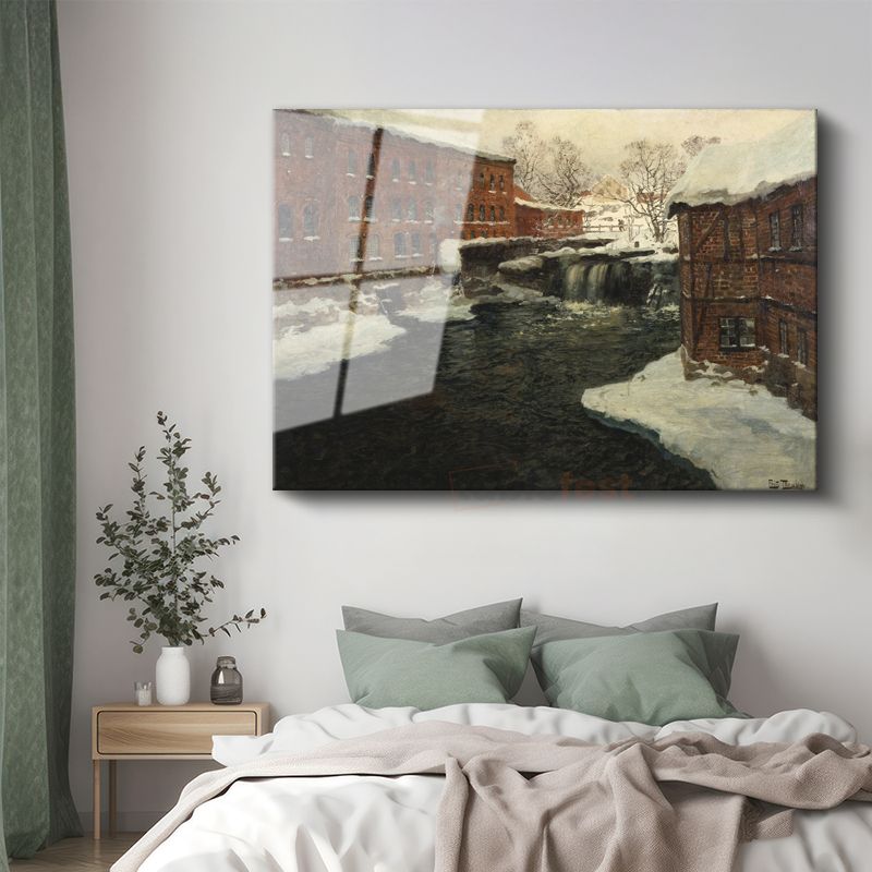 Frits Thaulow - Kış Manzarası Cam Tablo