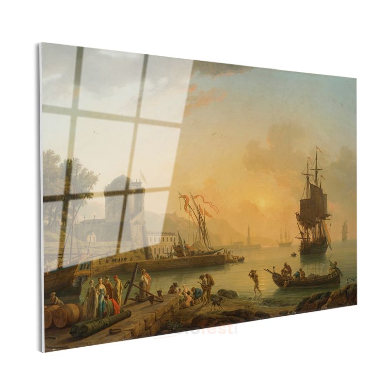 Claude-Joseph Vernet - Akdeniz Limanı Manzarası Cam Tablo