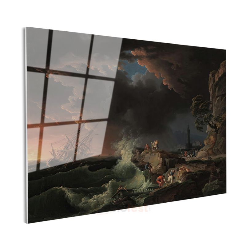 Claude-Joseph Vernet - Fırtınalı Denizde Gemi Kazası Cam Tablo