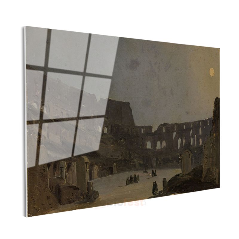 Ippolito Caffi - Colosseum Gece Görünümü Cam Tablo