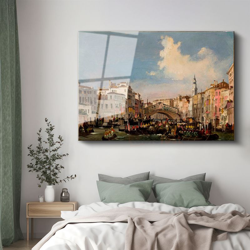Canaletto - Rialto Köprüsü ve Grand Canal Cam Tablo