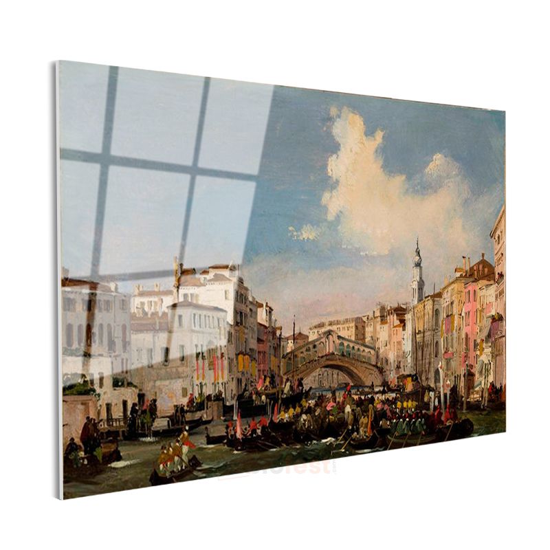 Canaletto - Rialto Köprüsü ve Grand Canal Cam Tablo