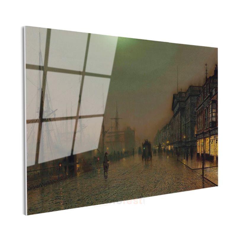 John Atkinson Grimshaw - Rıhtımda Gece Cam Tablo