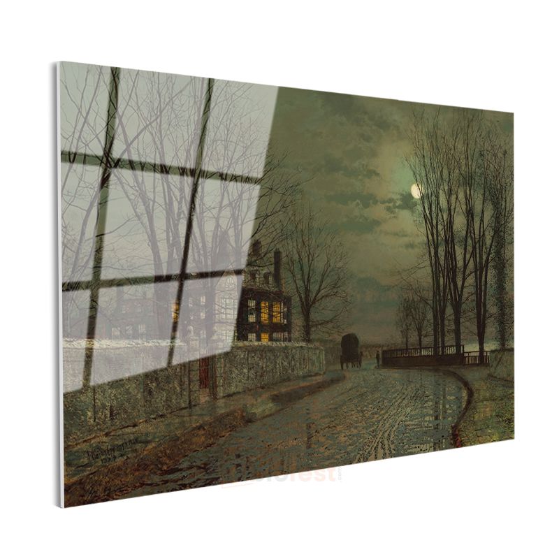 John Atkinson Grimshaw - Ay Işığında Kış Manzarası Cam Tablo