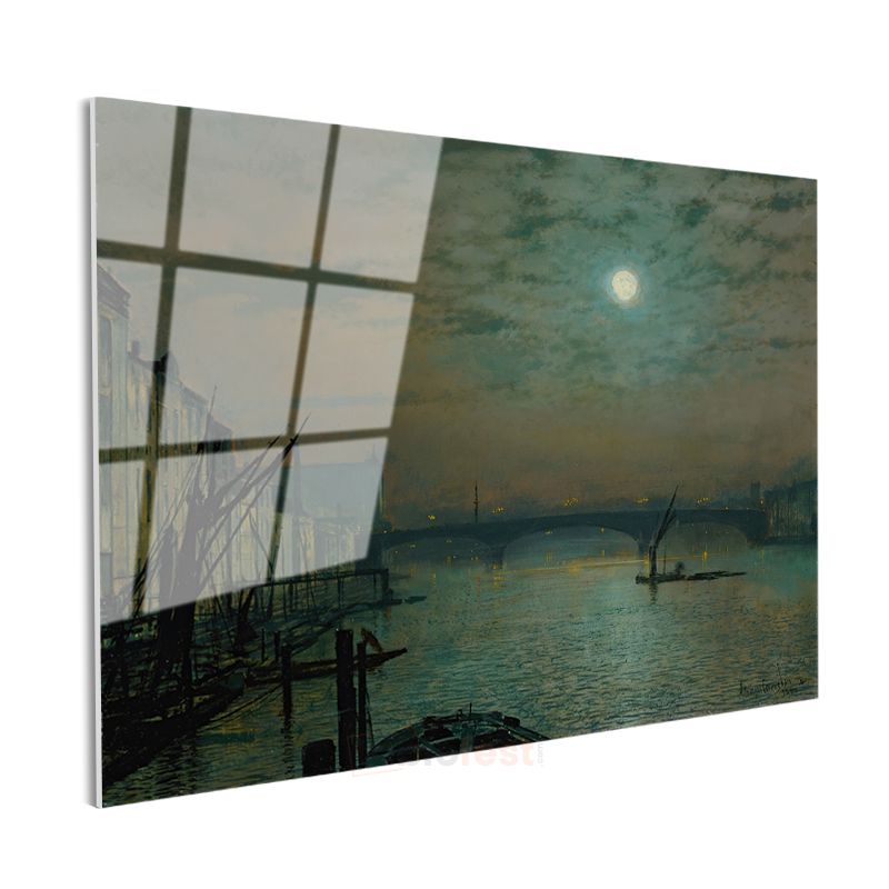 John Atkinson Grimshaw - Ay Işığında Thames Nehri Cam Tablo