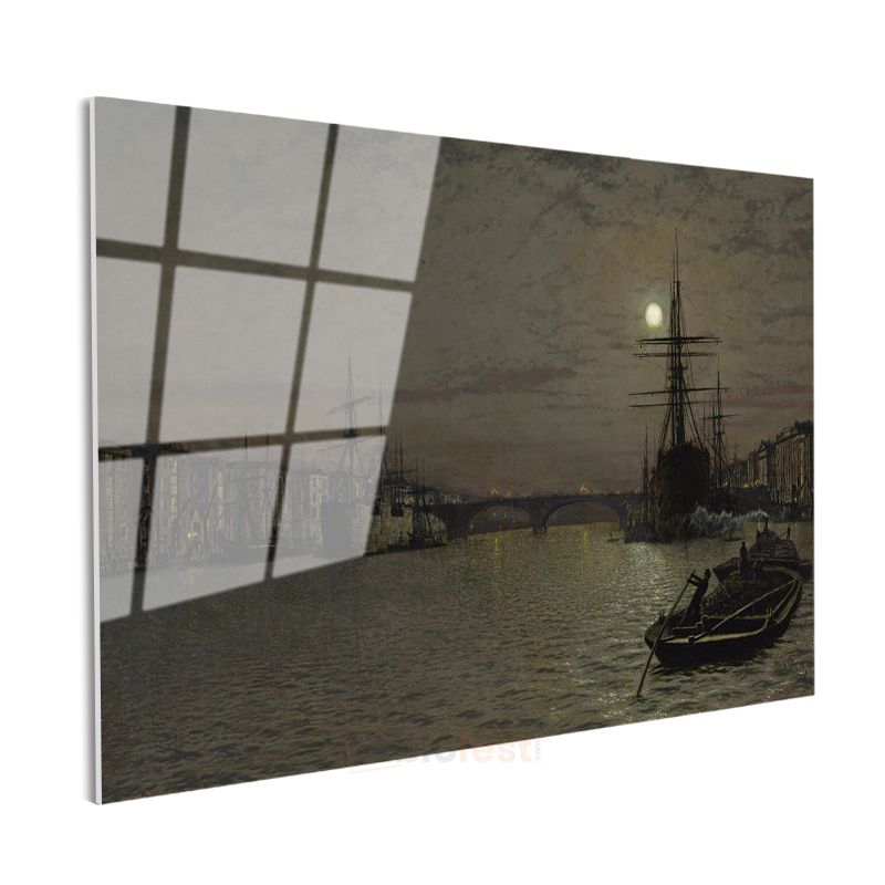 John Atkinson Grimshaw - Ay Işığında Liman Cam Tablo