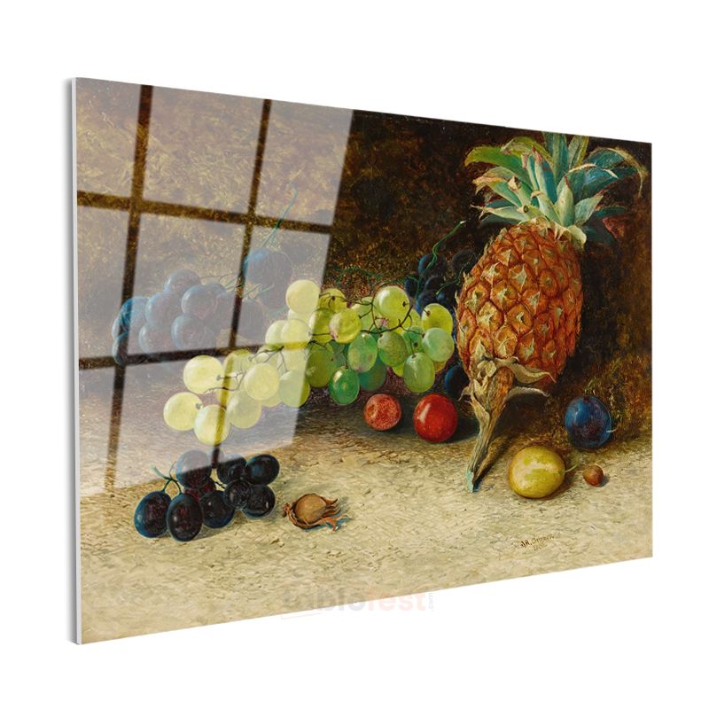 William Henry Hunt - Meyveler ve Ananas Natürmortu Cam Tablo
