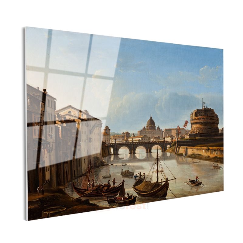 Giovanni Antonio Canal (Canaletto) - Roma Tiber Nehri Manzarası Cam Tablo