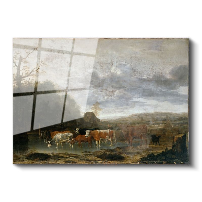 Aelbert Cuyp - Nehir Kenarında İnekler Cam Tablo