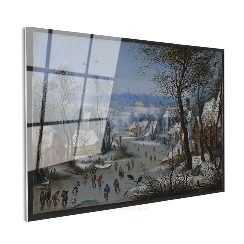 Pieter Bruegel - Kış Manzarası Cam Tablo