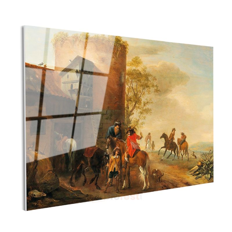 Philips Wouwerman - Kule Önünde Atlılar Cam Tablo