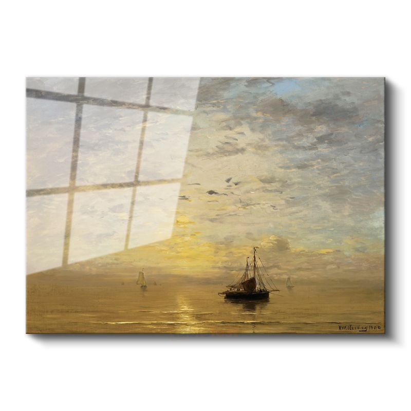 Hendrik Willem Mesdag - Günbatımında Tekneler Cam Tablo