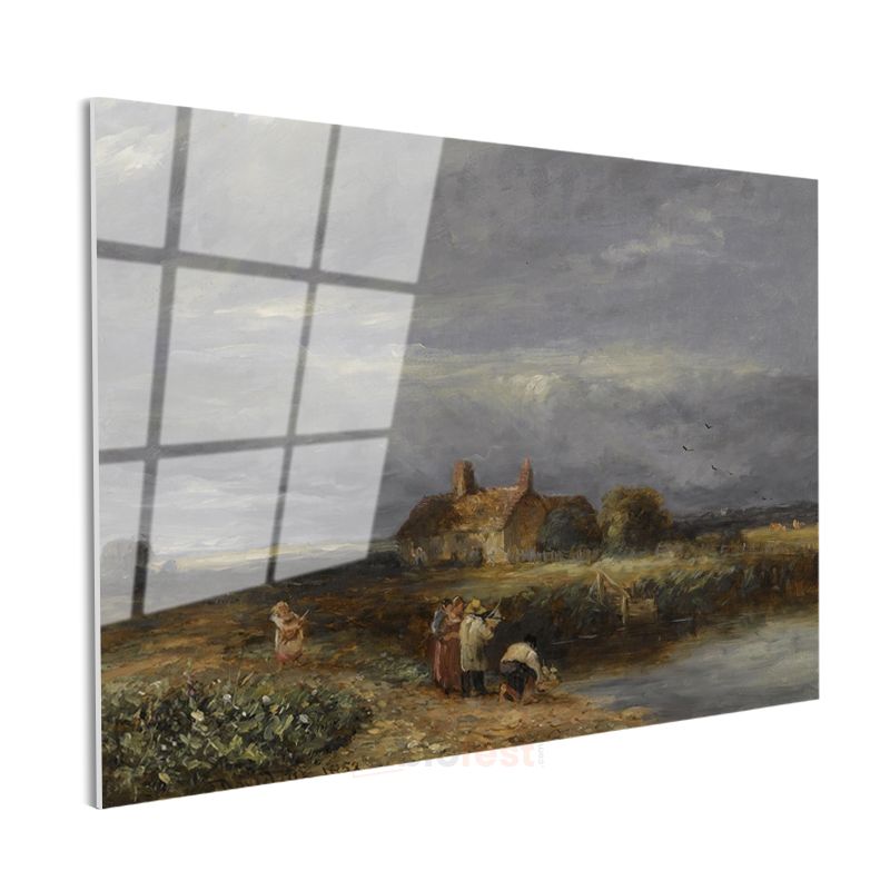 David Cox - Kır Evi Manzarası Cam Tablo