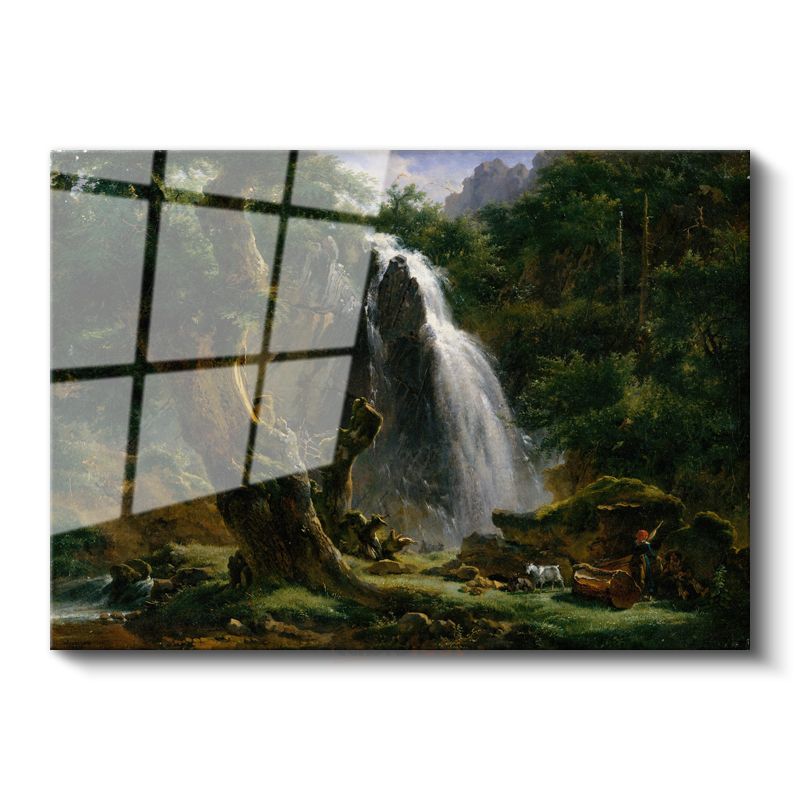 Thomas Moran - Şelale Manzarası Cam Tablo