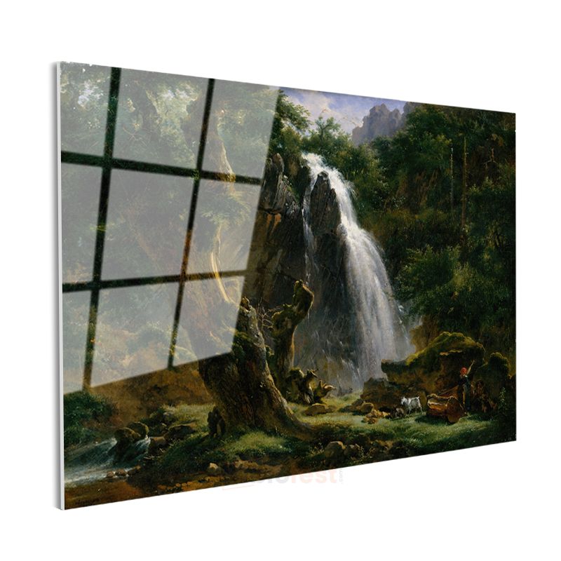 Thomas Moran - Şelale Manzarası Cam Tablo