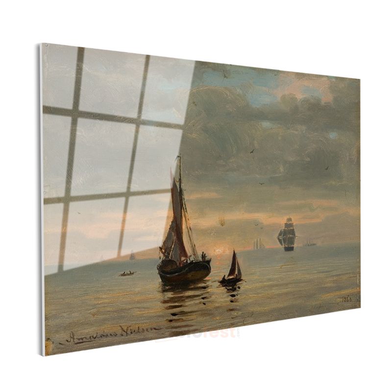 Hendrik Willem Mesdag - Gün Batımında Yelkenliler Cam Tablo
