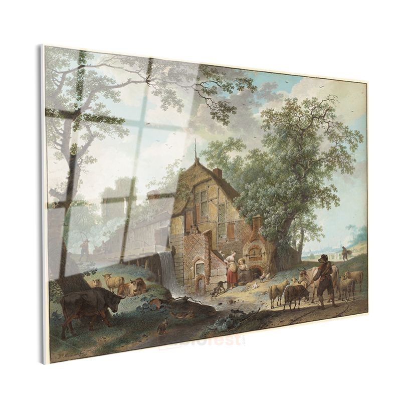 George Morland - Çiftlik Evi Manzarası Cam Tablo